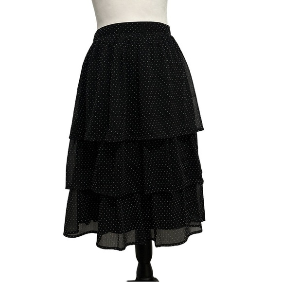 J.Crew Polka Dot Black & White Tiered MIDI Skirt Elastic Waist Size PS - Picture 2 of 7
